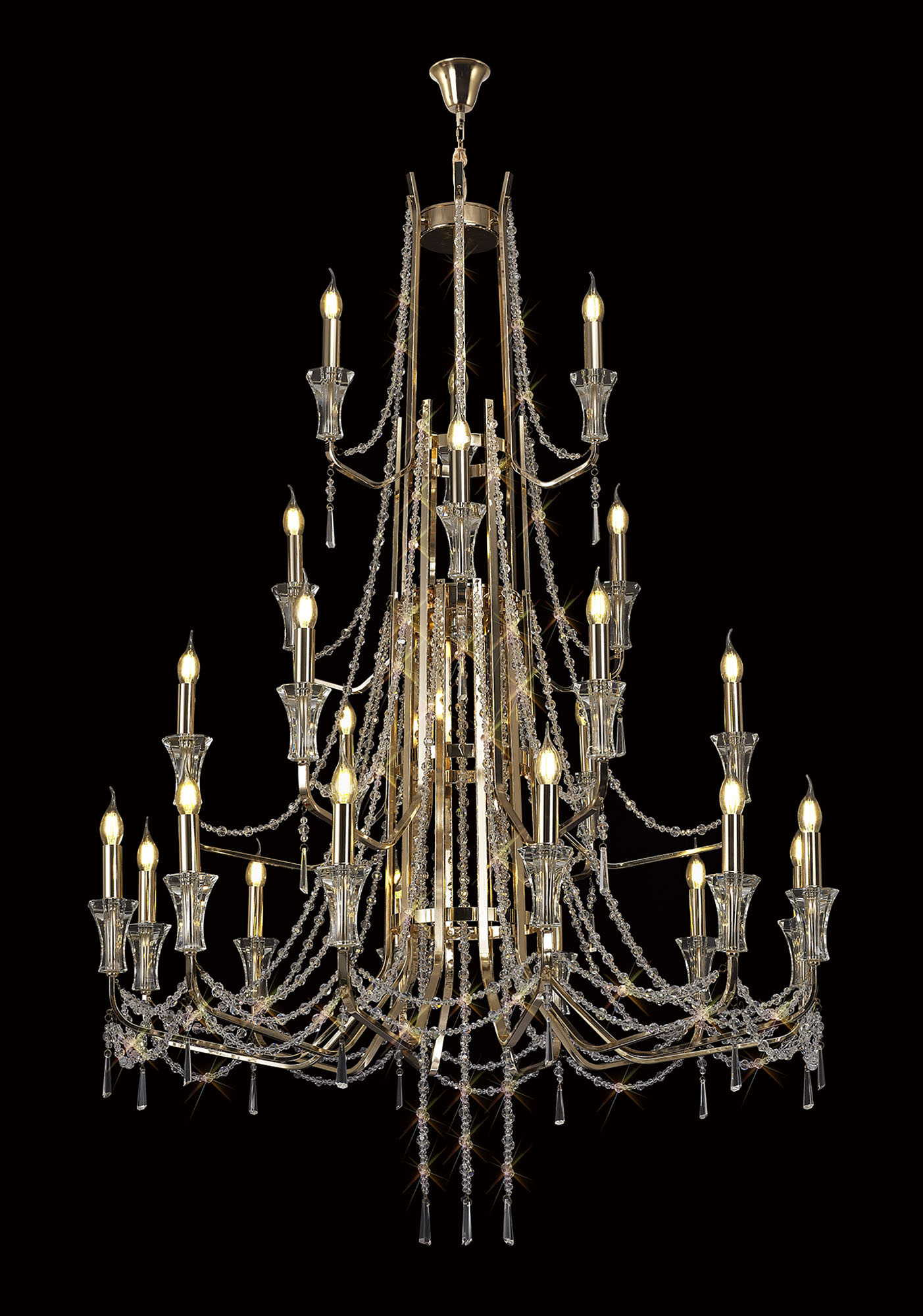 Armand French Gold Crystal Ceiling Lights Diyas Statement Crystal Fittings